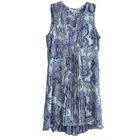 DR2 Dresses & Skirts - DR2 Daniel Rainn Blue Purple Paisley Pleated Swing Dress Size Small